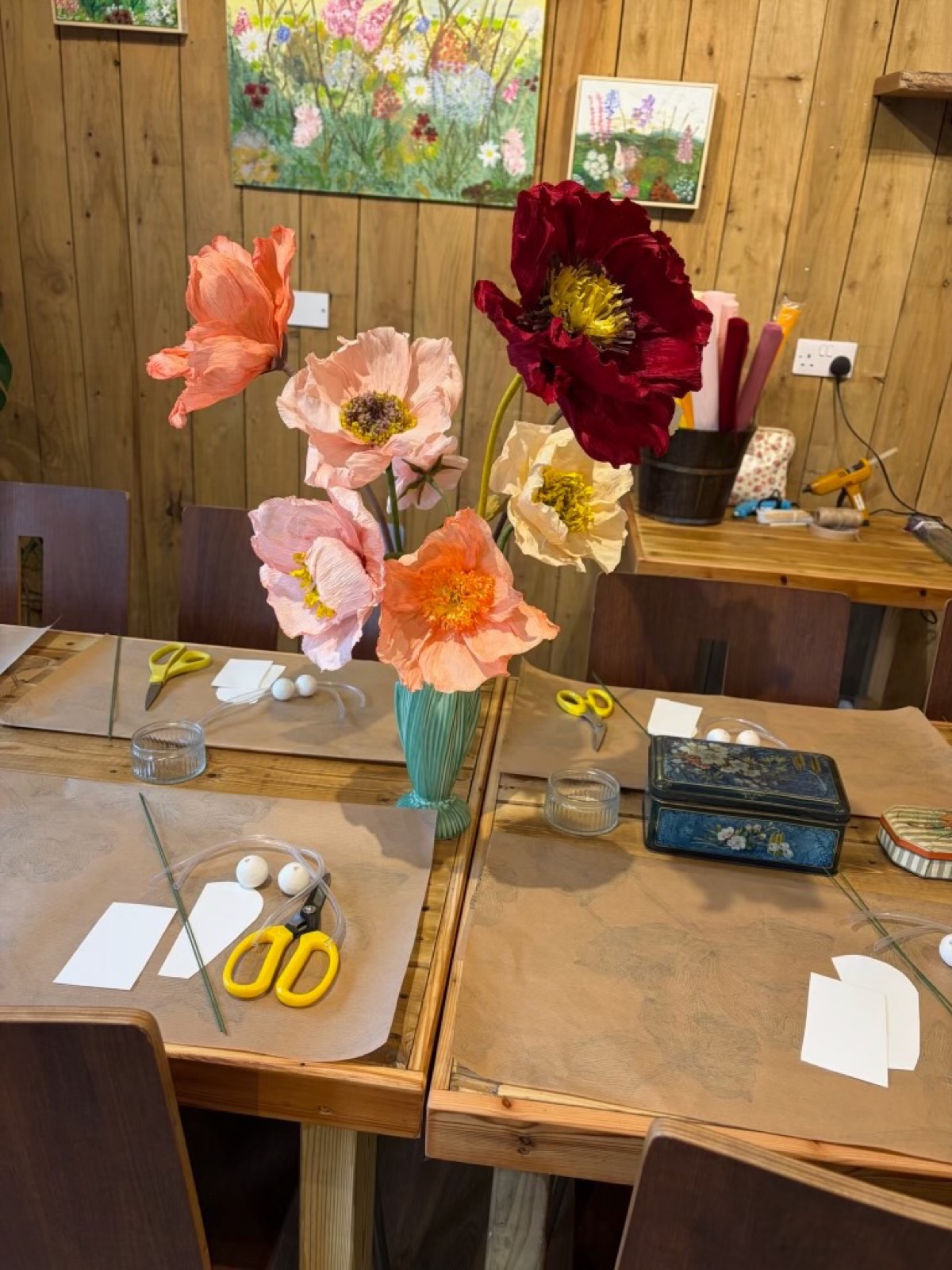 Paper flowers made during a workshop