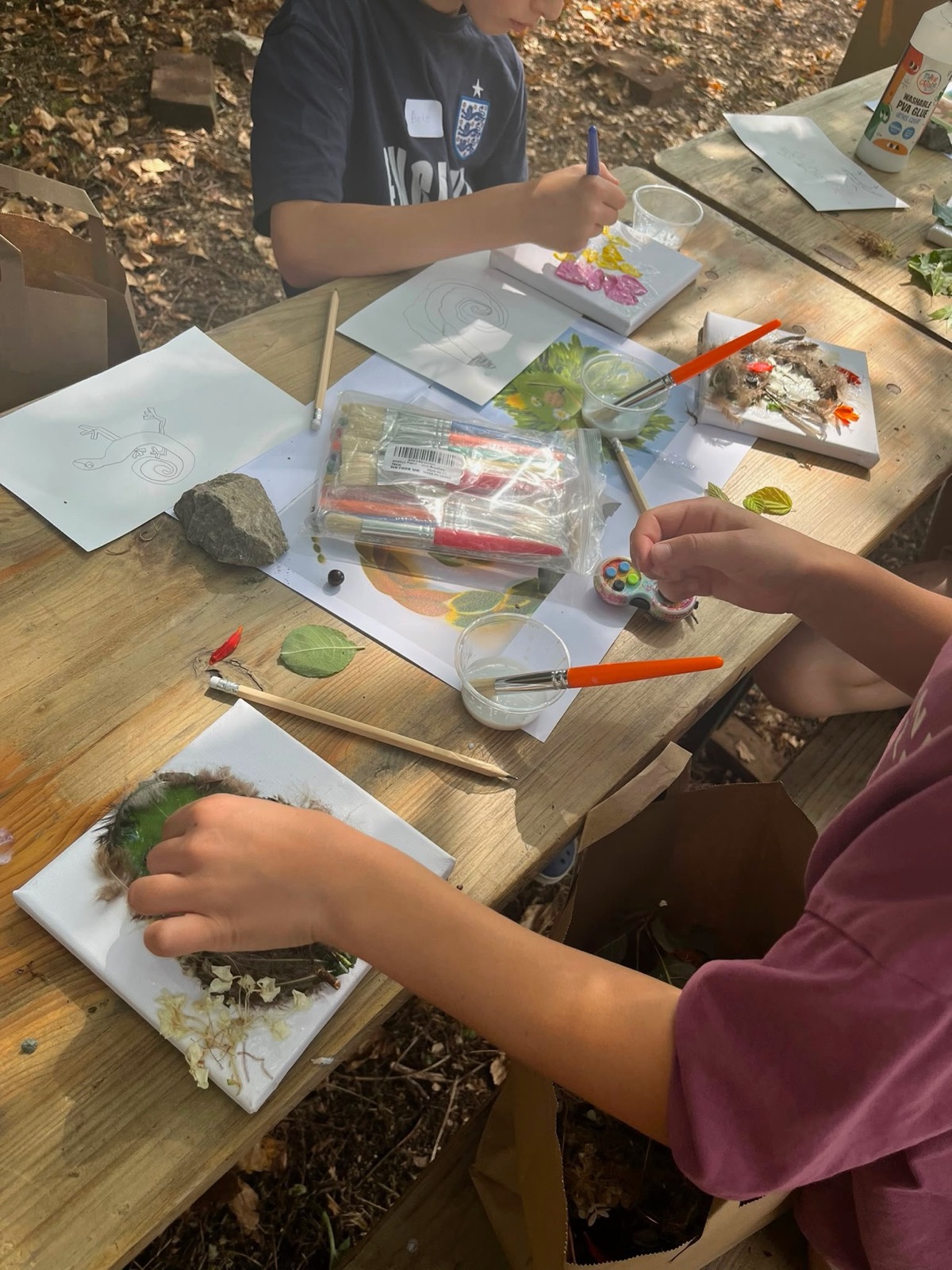 Drawing and painting together at a workshop